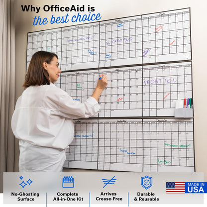 Dry Erase Year Calendar for Wall 45x55, Family Office Undated Yearly Annual Large, 12 Giant Erasable Month Wall Classroom, Rolled Whiteboard White Board, for Calendar Dry Planner Erase Reusable