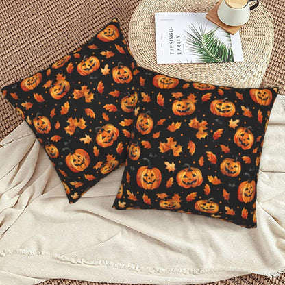 Famame Decorative Pillow Covers Set of 2 Halloween Scary Pumpkins Leaves Throw Pillows Cover 18x18 inch Square Pillowcase Couch Cushion Cases for Sofa Living Room Bedroom Home Decor