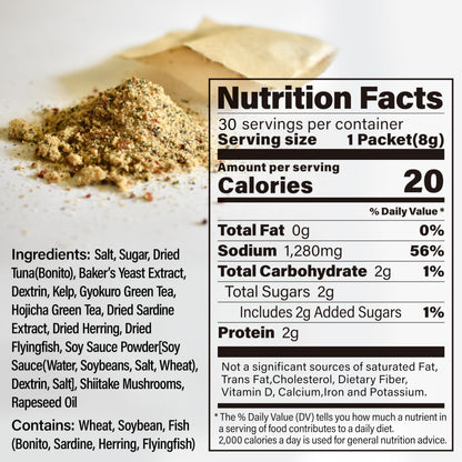 Chaganju Dashi - Umami Powder Soup Stock - Japanese Food, Bonito Flakes, Kelp, Mushroom, 8g×30pacs