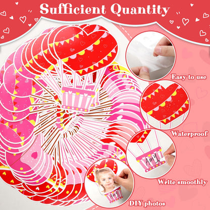 60pcs Valentine's Day Theme DIY Cutouts Hot Air Balloon Bulletin Board Decoration Set Heart Shape Balloon Paper Cut-Outs Decor for Valentines Classroom DIY Photo Craft Party School Wall Door Supplies