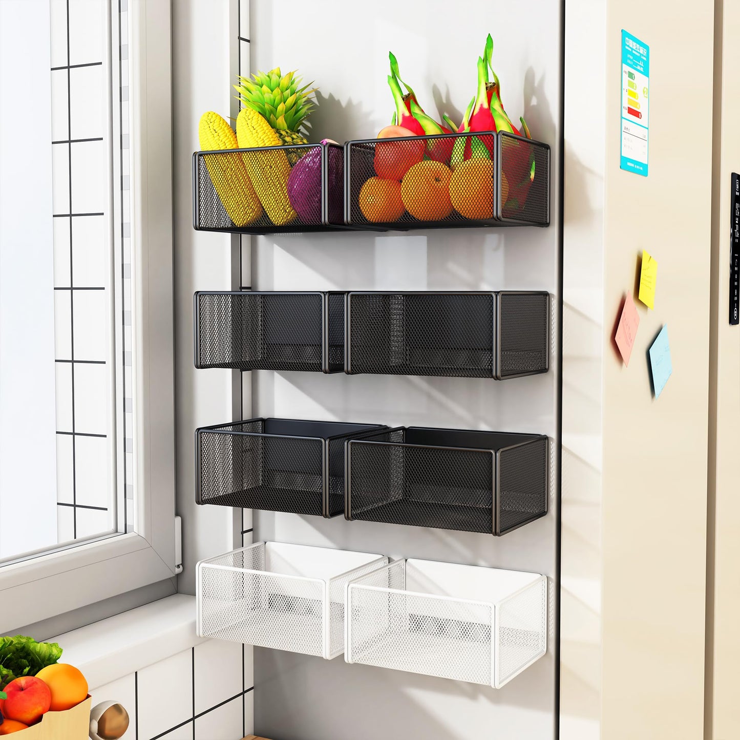 LIFEFAN Magnetic Basket Organizer Holder for Fridge Magnetic Storage Bin Box Containers for Refrigerator Whiteboard Classroom (Small, Black)