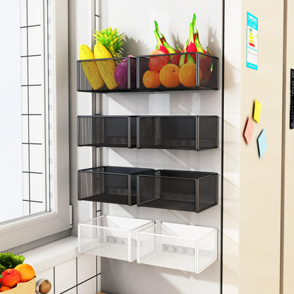 LIFEFAN Magnetic Basket Organizer Holder for Fridge Magnetic Storage Bin Box Containers for Refrigerator Whiteboard Classroom (Small, White)