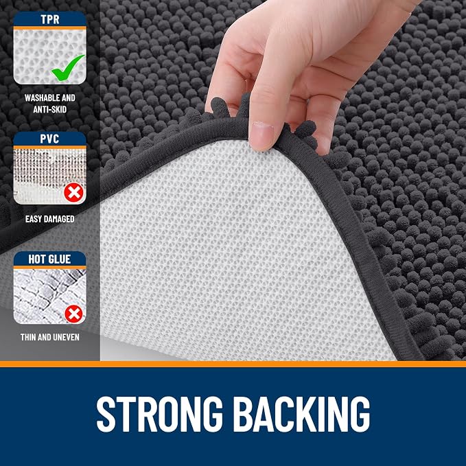 OLANLY Large Bathroom Rugs 40x24, Extra Soft Absorbent Chenille Bath Rugs, Rubber Backing Quick Dry, Machine Washable Bath Mats for Bathroom Floor, Tub and Shower, Home Decor Accessories, Dark Grey