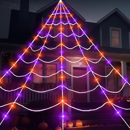 JOYIN Light-up Halloween Spider Web Decoration Outdoor, 19.7 x 14.7 FT Giant Triangular Web with LED Lights, Timer Cobweb Decor with 8 Lighting Modes for Indoor Yard Porch Haunted House Prop