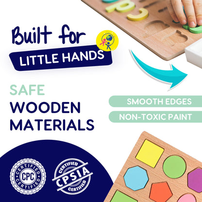 BrightMō 8-in-1 Montessori Wooden Activity Toy for 3 Year Old Boys & Girls – Alphabet, Numbers, Shape Sorting & Xylophone – Preschool Educational Learning Set