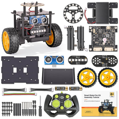 Elfew STEM Robot Car Toys for Kids 8-13, DIY Building Educational Robot Kit, 2WD Self-Balancing RC Car with Ultrasonic Obstacle Avoidance, 360° Rotation, LED Lights, Ideal Gift for Boys Girls