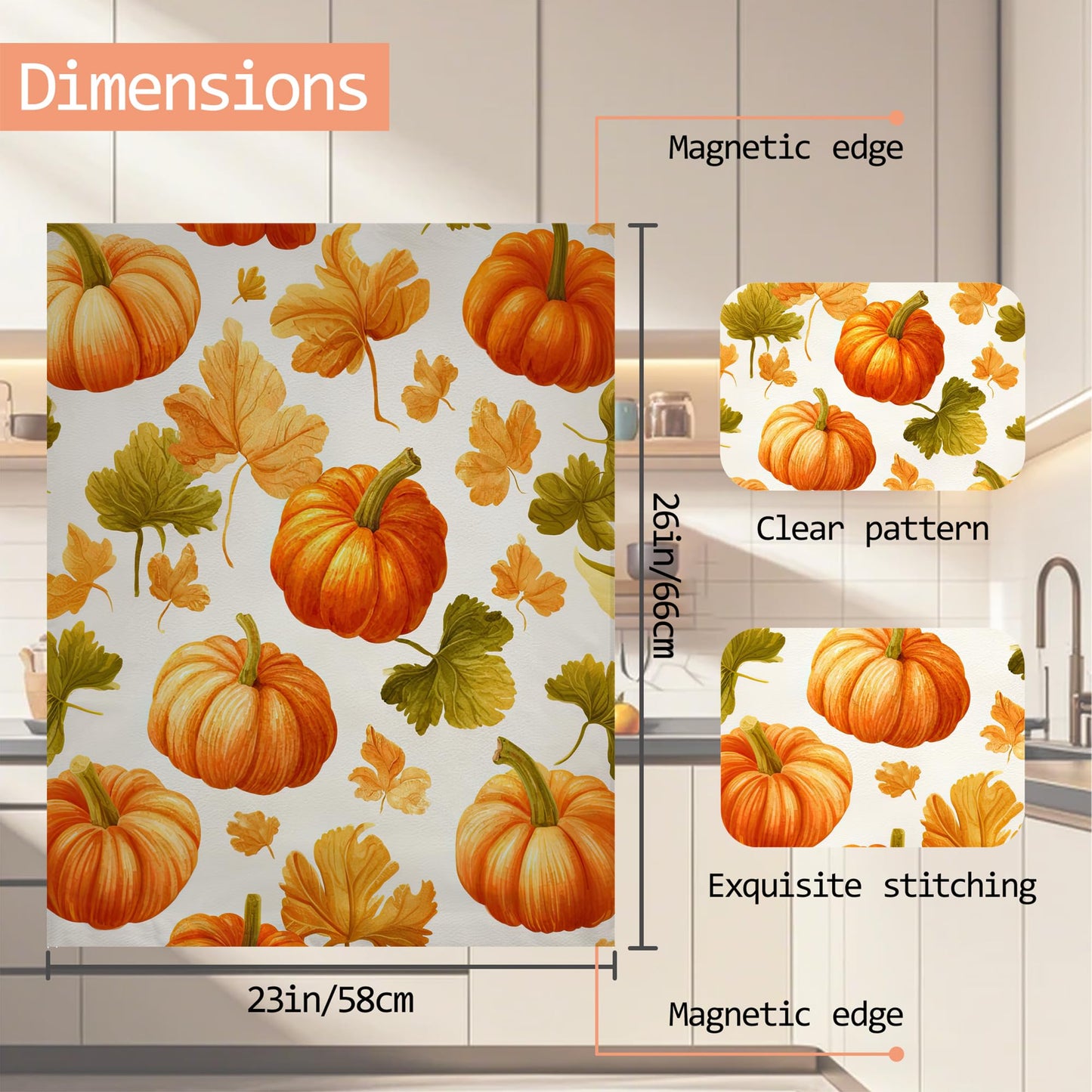 Pumpkins Leaves Refrigerator Magnet Cover, Front Dishwasher Cover Decoration Magnetic Cover for Home Kitchen Appliance 23x26 Inch