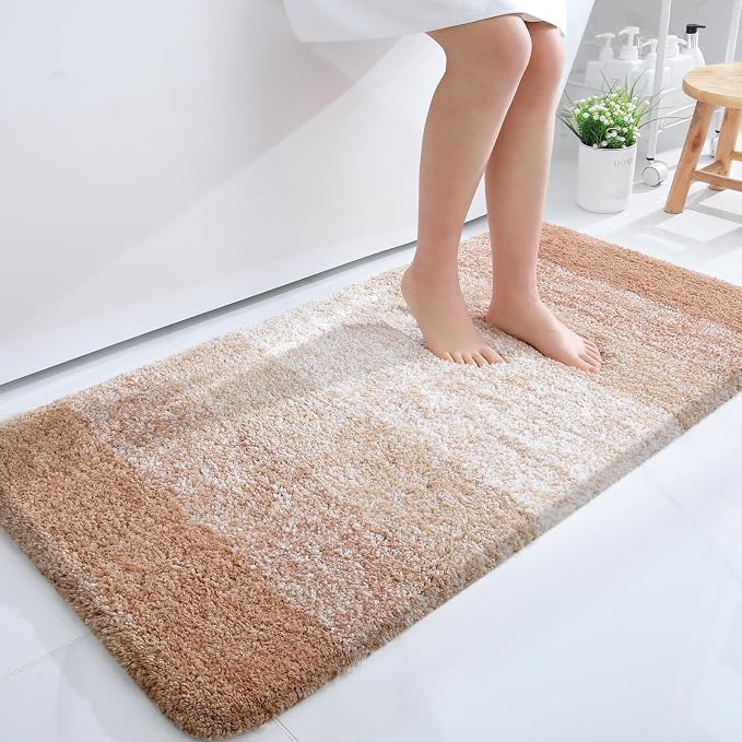 OLANLY Bathroom Runner Rugs Mat 44x24, Extra Soft Absorbent Microfiber Bath Rugs, Rubber Backing, Quick Dry, Washable Long Bath Mats for Bathroom Floor, Tub and Shower, Home Decor Accessories, Beige