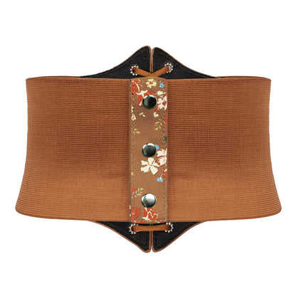 GRACE KARIN Women Waist Corset Brown Leather Corset Belt Printed Wide Belt for Cosplay Halloween(Brown Print,L)