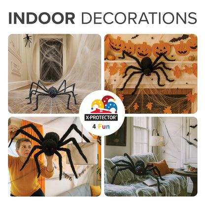 X-Protector Halloween Giant Spider - 2 PCS Pack Big Halloween Spider Decorations - Large 60" Outdoor Spiders Decor - Black Scary Indoor Party Decoration [Web not Included]