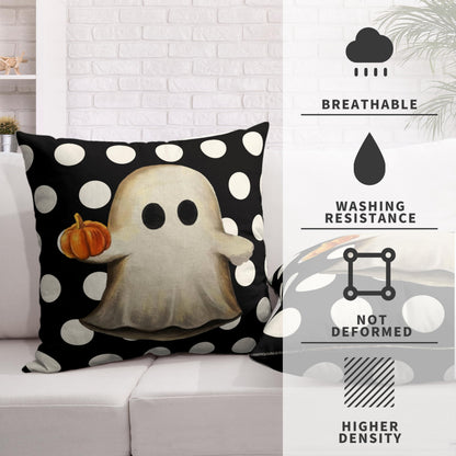 Kwlegh Ghost Pillow Covers Halloween Decorative Pillow Covers 18x18 Set of 2 Gus Ghost and Pumpkin Pillow Case White Polka Dot Spooky Throw Pillow Covers for Home Sofa Outdoor Decoration