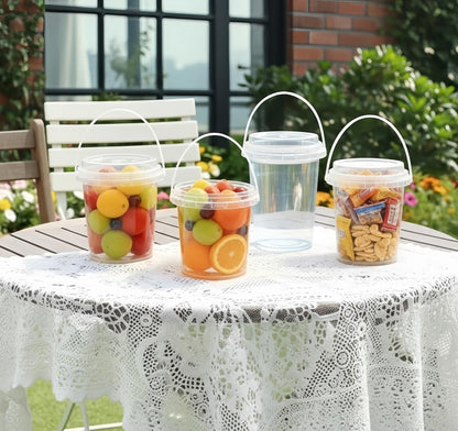 75 Pack Reusable Plastic Drink Buckets with Lids and Straws, 24 oz Clear Rum Buckets for Cocktails and Party Drinks, Portable Beverage Pails with Handles for Beach, Festivals and Bar Supplies