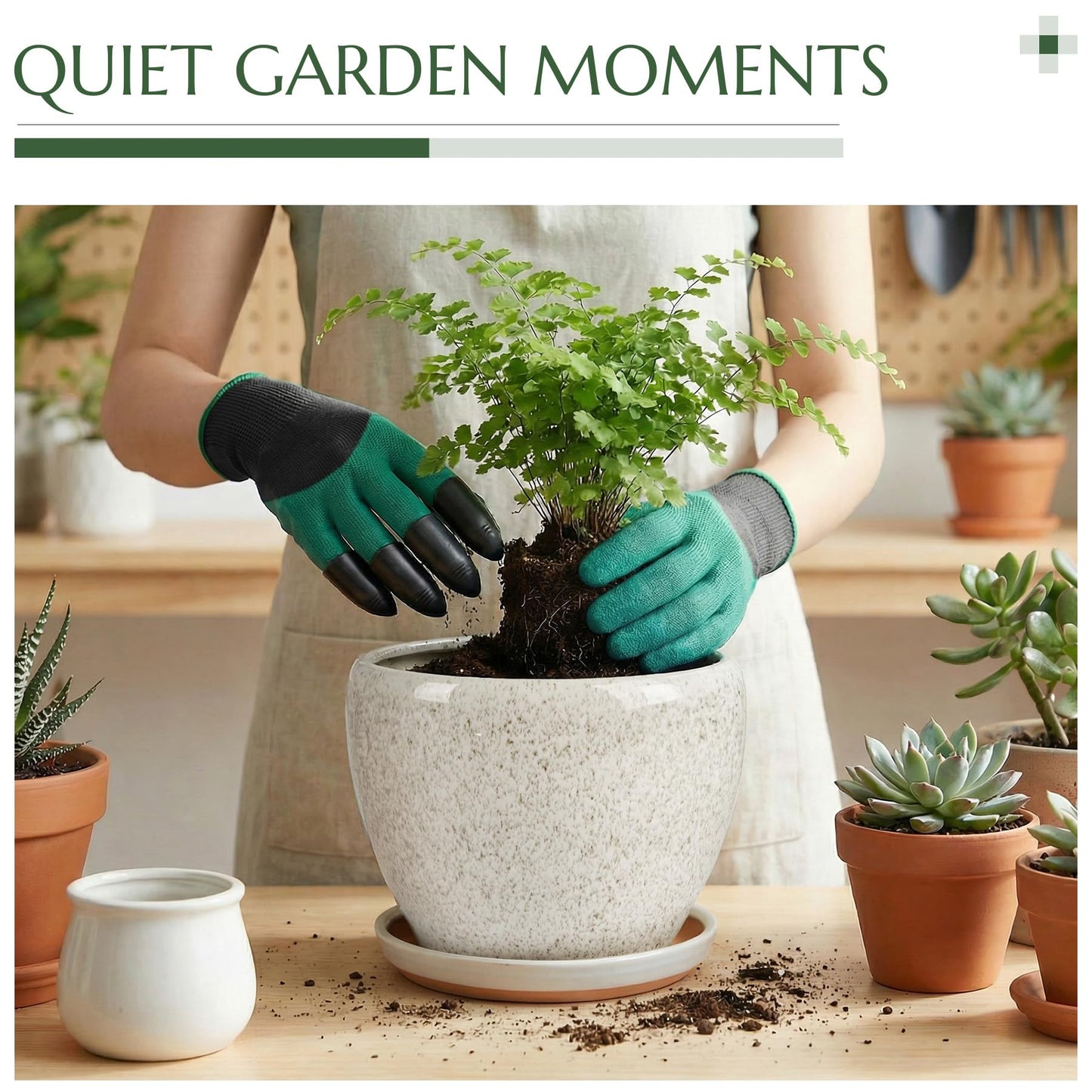 TOSELBAI 10.2 Inch Ceramic Planter with Saucer Leak-Proof Mesh &Drainage, Round Plant Pot with Gardening Gloves for Indoor Outdoor Plants
