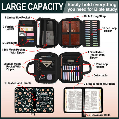 IBOVODI Butterfly Floral Bible Cover Case for Women Bible Study Supplies Accessories Boho Church Bag Christian Gift Book Carrying Case with Shoulder Strap Handle Journaling Kit Large Bible Book Sleeve