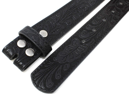 BC Belts Womens Leather Belt Strap with Embossed Western Scrollwork 1.25" Wide with Snaps (Black-M)
