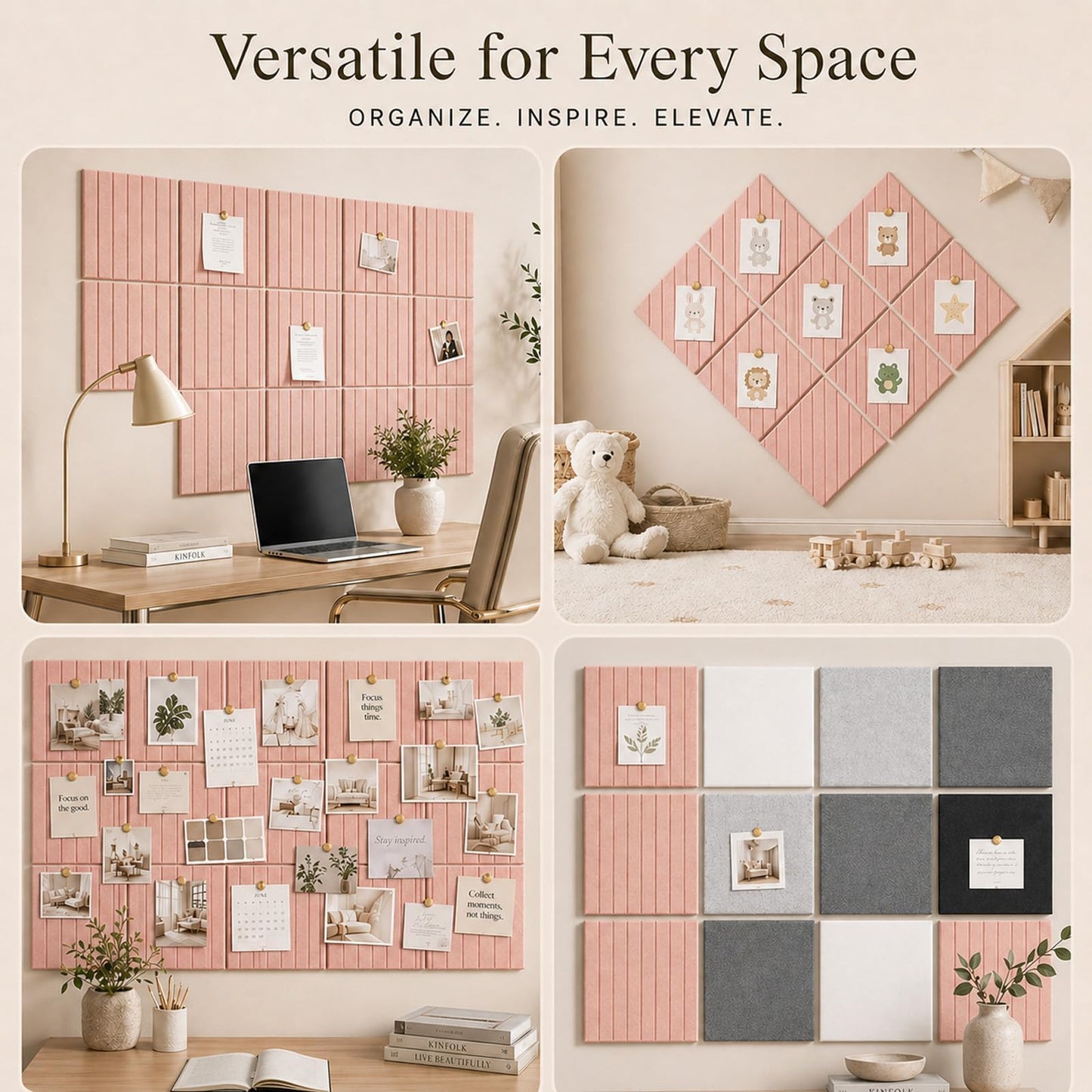 Baysola Stripe Felt Bulletin Board Panels 48 x 36 Inch Self Adhesive Wall Tiles Cork Board Alternative for Office Classroom Photos Notes 12 Pack