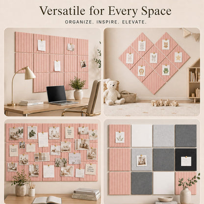 Baysola Stripe Felt Bulletin Board Panels 48 x 36 Inch Self Adhesive Wall Tiles Cork Board Alternative for Office Classroom Photos Notes 12 Pack