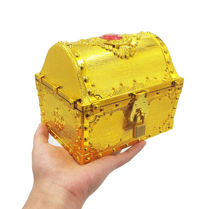 Pemalin Kids Pirate Treasure Chest Large Size Storage Box, Gem-encrusted Gold Decorative Chest with Lock and Key for Kids Birthday, Halloween, Christmas Pirate Party Favors