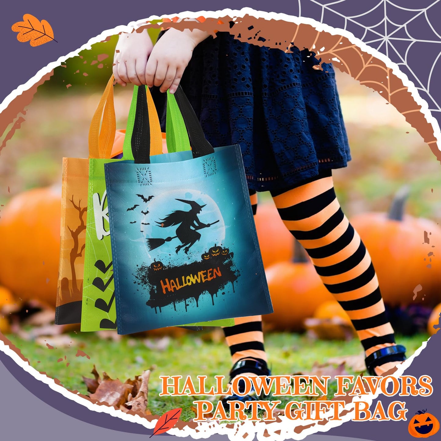 Ribbonlic 48 Pcs Halloween Treats Bags Tote Gift Reusable Candy Goodie Bags for Halloween Party Favors(Funny Style)