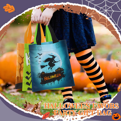 Ribbonlic 48 Pcs Halloween Treats Bags Tote Gift Reusable Candy Goodie Bags for Halloween Party Favors(Funny Style)