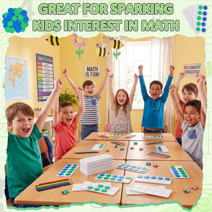 Soulchen 48 Sets Plastic Ten Frames for Classroom Math Manipulatives for Kids Classroom Math Counters Supplies Including 48 Plastic Ten Frames, 480 Counters for Teach Number Concepts (Blue, Green)