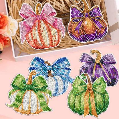 8 Pcs DIY Thanksgiving Pumpkin Diamond Art Coasters for Adult Beginners