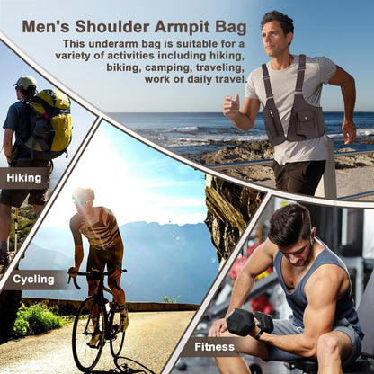 Wshxjzyay Double Shoulder Armpit Bag for Men, Anti-theft Bag with Double Shoulder Straps, Anti Theft Harness for Men Leather, Anti-theft Harness Wallet (Brown)