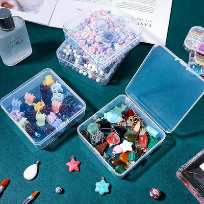 Jetec 6 Pieces Mini Plastic Clear Beads Storage Containers Box for Collecting Small Items, Beads, Jewelry, Business Cards, Game Pieces, Crafts (3.7 x 3.7 x 1.2 Inch)