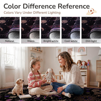 meejou 3x5 Area Rugs, Washable Vacuum-Friendly Non-Slip Rug Vintage Boho Gothic Sun and Moon Printed Pattern Low Pile Carpet for Living Room Bedroom Dining Room Hallway Entryway,Black Purple Beige