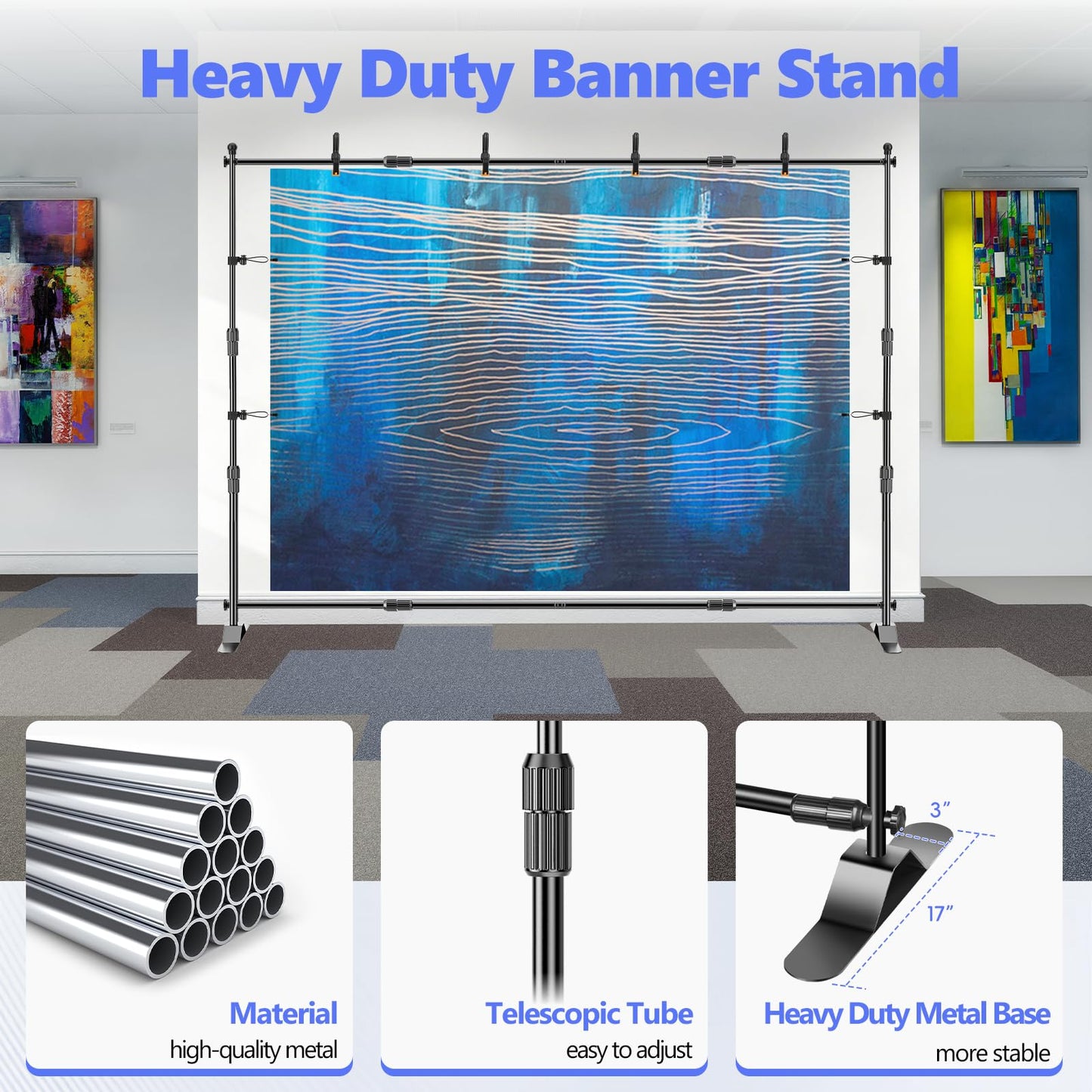 Qoolfoto Adjustable Photo Backdrop Banner Stand, 10 X 8ft Step and Repeat Stand with Telescopic Tube for Trade Show, Photography Back Drop Background Frame for Party, Wedding, Display, Photo Booth