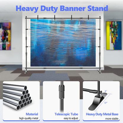 Qoolfoto Adjustable Photo Backdrop Banner Stand, 10 X 8ft Step and Repeat Stand with Telescopic Tube for Trade Show, Photography Back Drop Background Frame for Party, Wedding, Display, Photo Booth