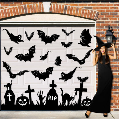 32Pcs Halloween Garage Magnets Door Decorations Happy Halloween Tombstone Cross Pumpkins Black Cat Bat Ghost Magnetic Refrigerator Stickers Large Decals for Halloweens Holiday Outdoor Car Party Decor
