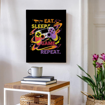 XINCEYWJ Gaming Gamer Room Wall Decor, Eat Sleep Game Repeat Canvas Art Prints Framed, Toddler Boy Room Decor, Anime Gaming Theme Wall Art for Children Youth Boy Room Nursery Room, 11x14 In