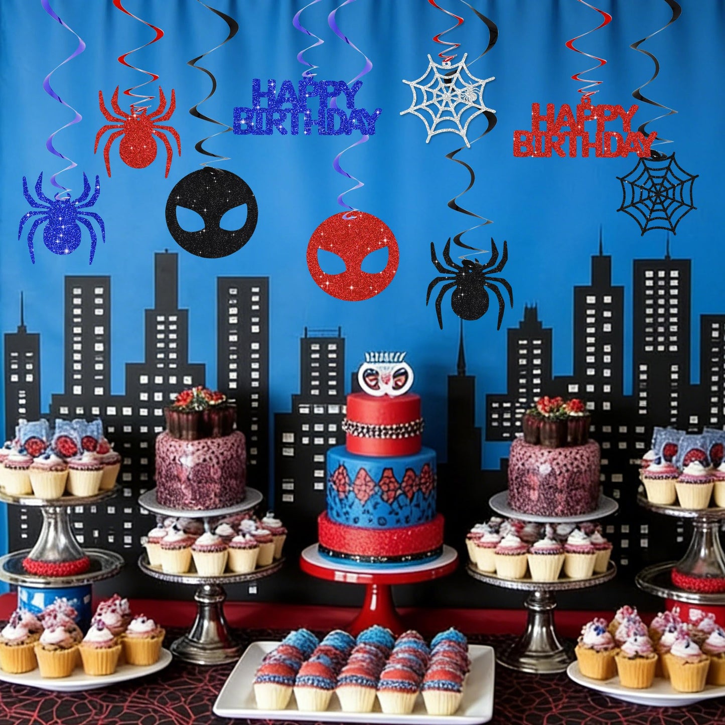 BEISHIDA Spider Birthday Hanging Swirl Decorations Pre-Strung Hero Theme Party Decorations Kids Spider Birthday Baby Shower Decor Supplies