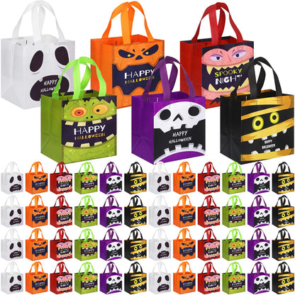 Chapou 90 Pcs Halloween Tote Bags Bulk Treat Gift Candy Goodie Bags with Handles Multifunctional Non Woven for Halloween Party Give Away
