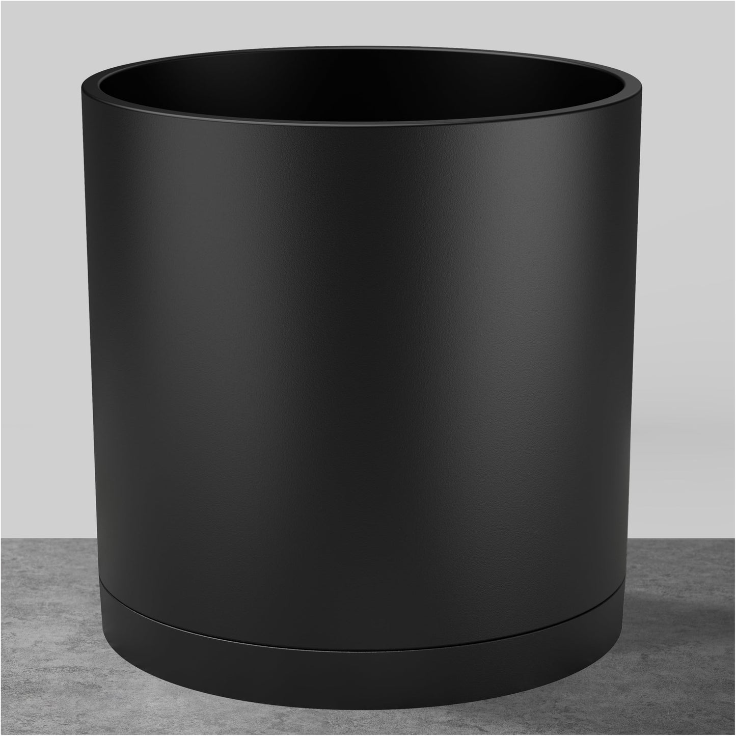 FaithLand 8-Inch Modern Cylinder Planter, Thick-Walled Plastic Plant Pot with Drainage Holes and Detachable Saucer, Matte Black, Ideal for Indoor & Outdoor Plants Flowers