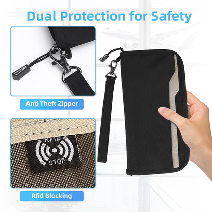 ZOPPEN Rfid Passport Holder Travel Wallet Family Documents Organizer Travel Accessories for 6 Passport, #01 Black