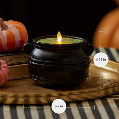 Luminara Green Potion Flameless LED Candle Cauldron Frosted Matt Black Painted Halloween Decoration Moving Flame Candle 5.7" x 4.25"
