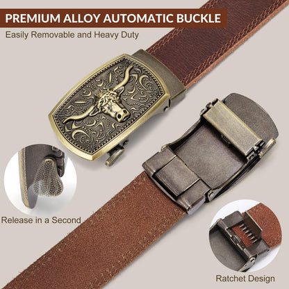 OZNDAS Mens Leather Belt, Ratchet Belts for Men Full Grain Leather Handmade, 100% Italian Top genuine Leather Dress Belts