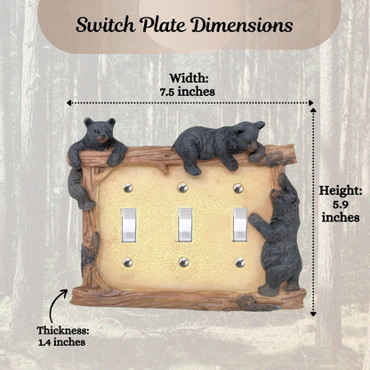 BestGiftEver Black Bear on Logs Triple Toggle Switch Cover Wall Plate for Cabin Lodge Style Home Decor | Ideal for Nature and Wildlife Lover