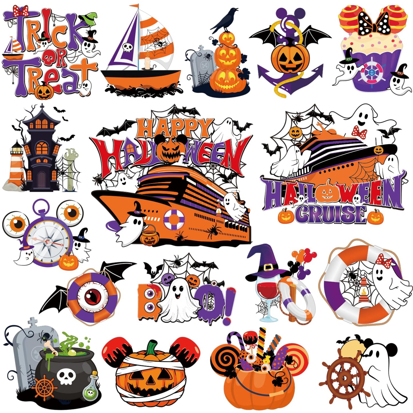 RiVolTa Halloween Cruise Door Magnetic - 16 Pcs Mouse Pumpkin Ship Cabin Decorations Magnets Stickers Funny Ghost Boo Anchor Stateroom Decals Accessories for Carnival Holiday Party Sign Garage Decor