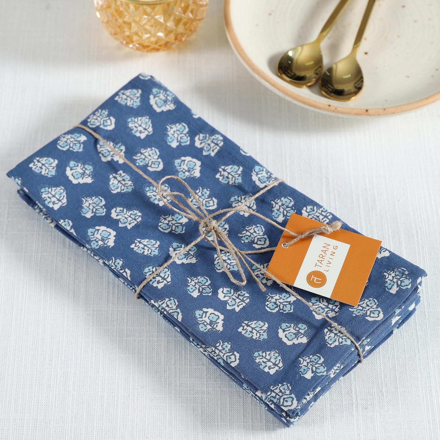 Taran Living Cloth Napkins Set of 12, Printed Floral Blue Fall Dinner Napkins, Soft Washable Table Napkins for HaloweenThanksgiving Christmas Parties Holiday Farhouse Décor, 18x 18