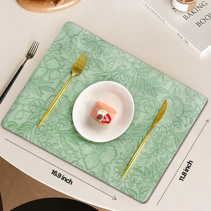 Double-Sided Reversible Placemats Set of 4, Heat Stain Non-Slip Waterproof Oil-Proof Washable Wipeable Table Mats Outdoor Indoor for Dining Patio Table Kitchen Decor (Green)