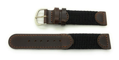 20mm Canvas Nylon Leather Watch Band (black with brown)