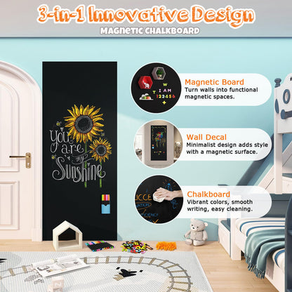 Ykall Magnetic Chalkboard Contact Paper for Wall, 47.2" x 18" 2 Pcs Self-Adhesive Blackboard Wallpaper Peel and Stick Wall with 93 Pcs Kit for Kids, Magnet Wall Sheet with Kit for Home Playroom