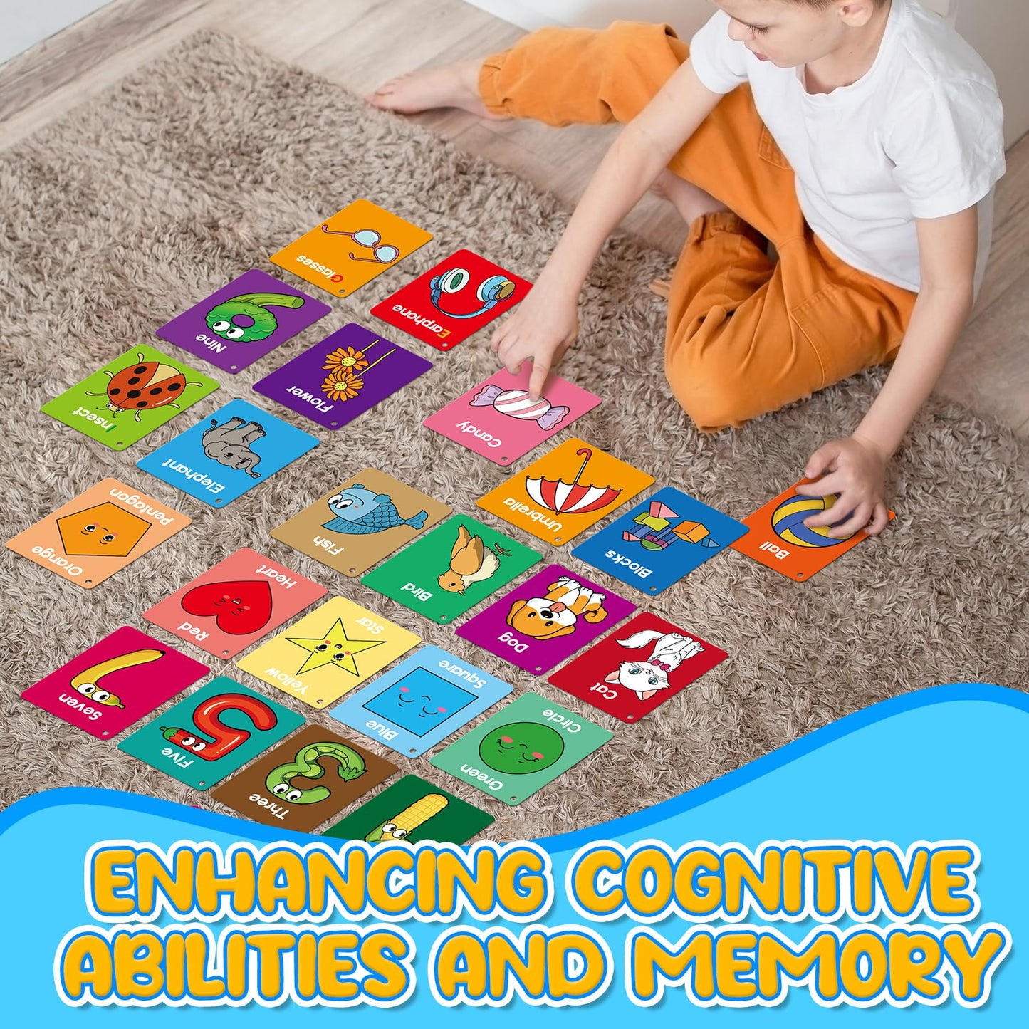 HugHush Toddler Flash Cards Baby Cognitive Flashcards for Kids, Alphabet, Animals, Numbers, Shapes Colors, First Words, Body Parts, Foods, Educational Toys Preschool Kindergarten Learning Activities
