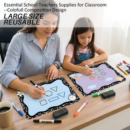 Gersoniel 24 Pcs Large 11'' Notebook Dry Erase Dots for Classroom Table Removable Circles Stickers Wall Whiteboard No Staining for Teacher School Home Office Teaching Supplies(Square,Colorful)