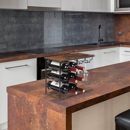MOOACE Countertop Wine Rack, Wine Bottle Rack with Glass Holder