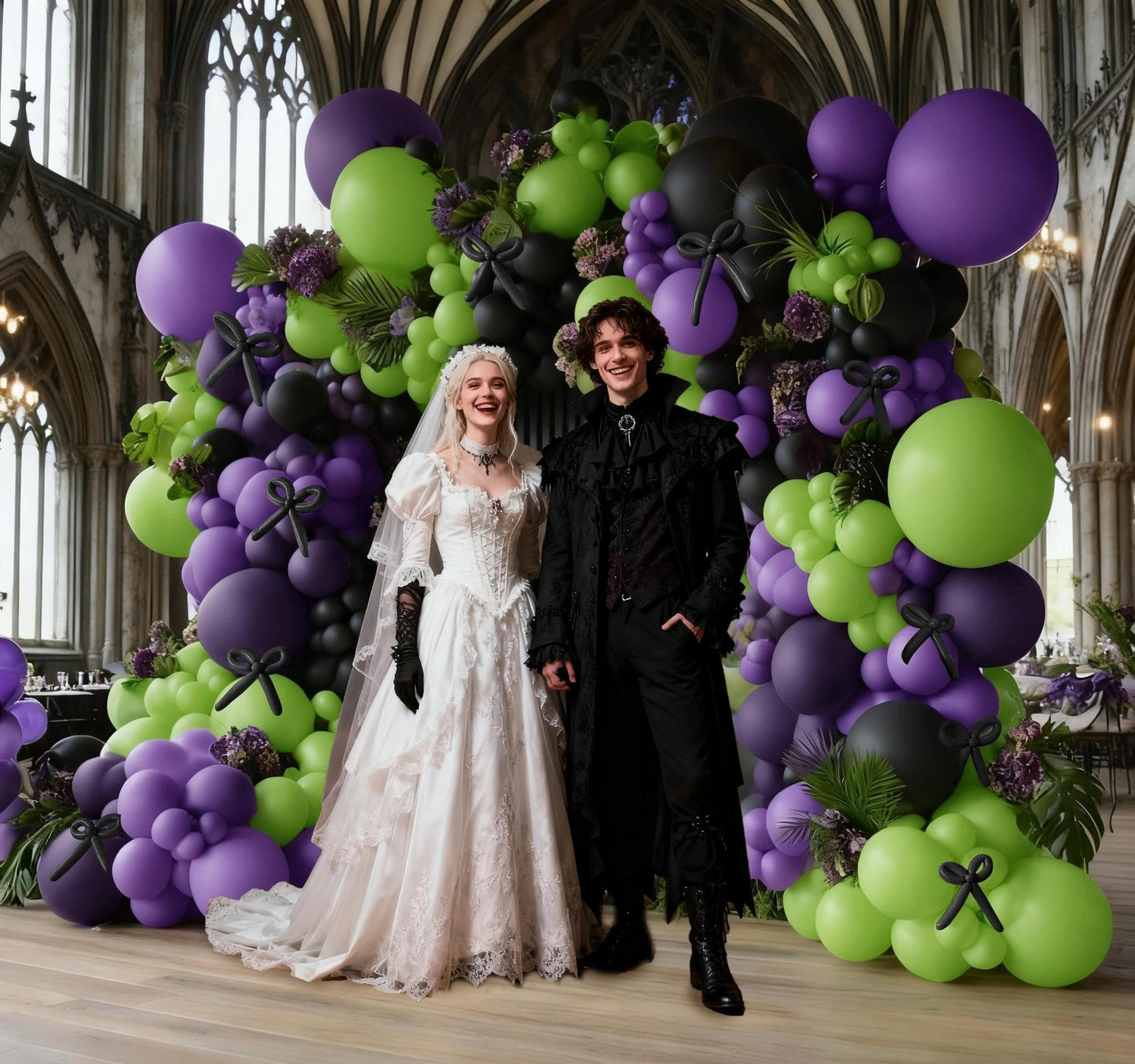 Black Purple Balloon Garland Arch Kit, Double Stuffed Purple Black Balloons Lime Green Lavender Balloon Arch for Wedding Birthday Baby Shower Gothic Wednesday Party Decorations