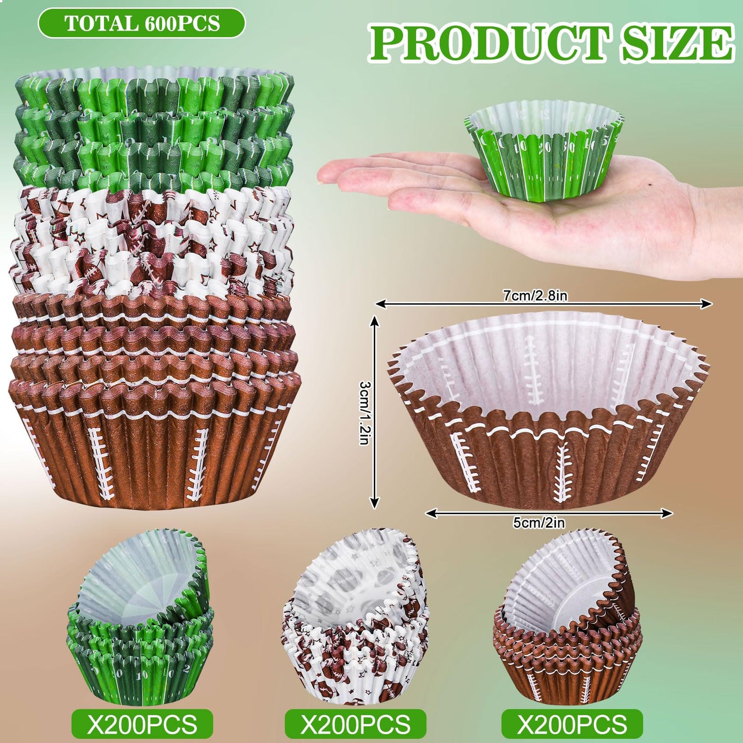 Whaline 600Pcs Football Cupcake Liners Rugby Disposable Baking Cups Sports Theme Muffin Cupcake Wrappers for Birthday Holiday Party Post-match Celebration